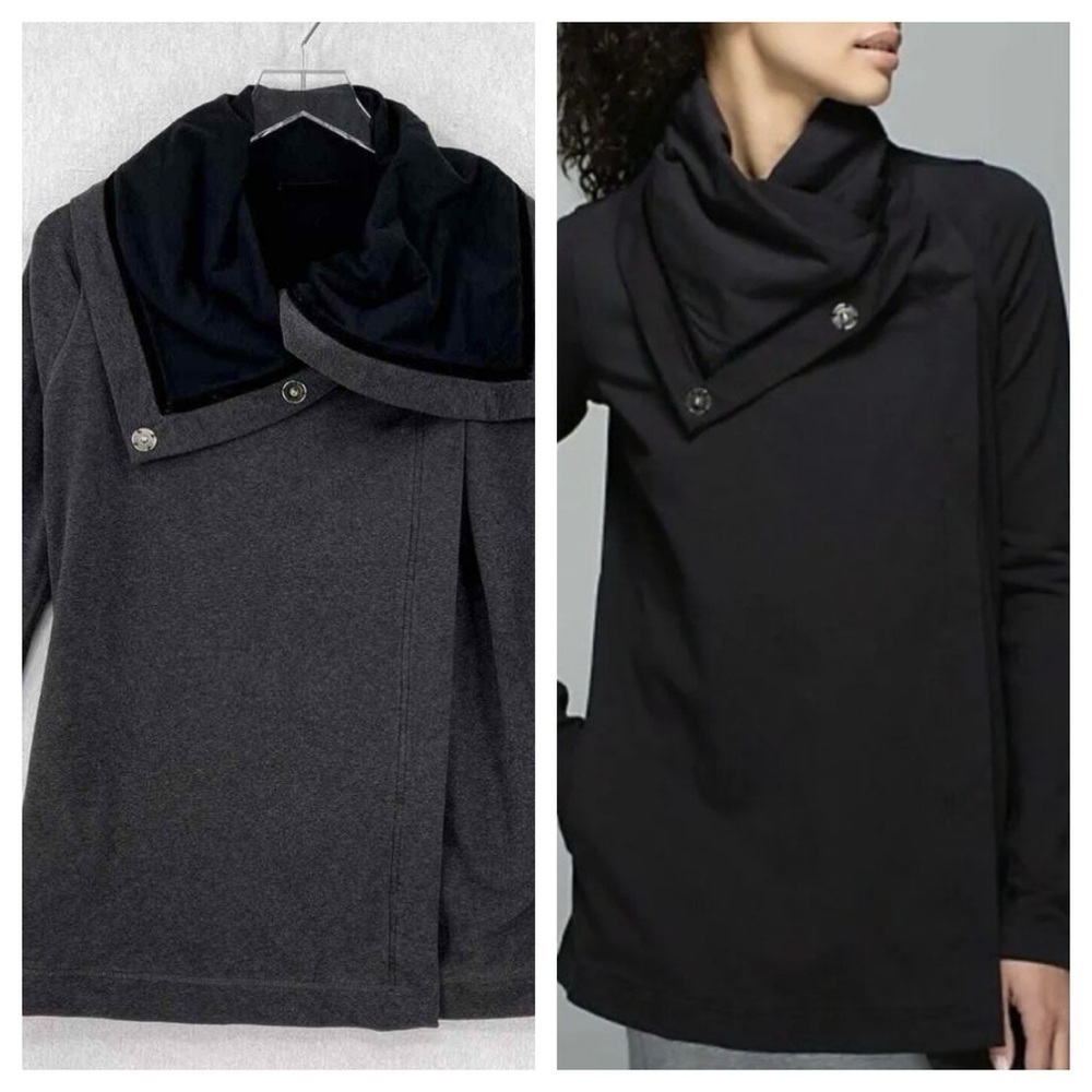 LULULEMON Savasana Wrap Cardigan Gray Heather Charcoal Black Long Sleeves size 4